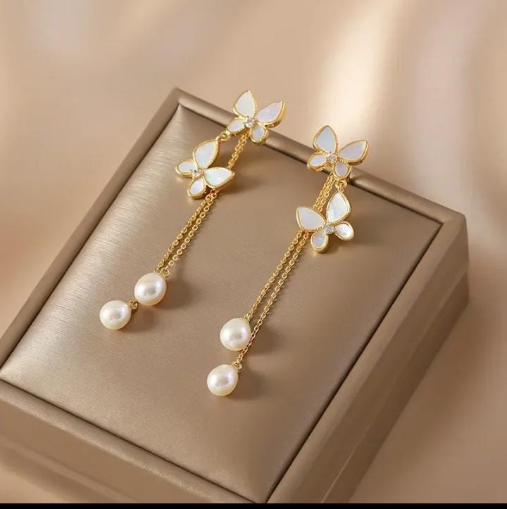 Unique Design Elegant Delicate Pearl Butterfly Tassel Earrings Women Jewelry Wedding Party Fine Gifts ZE Enterprises