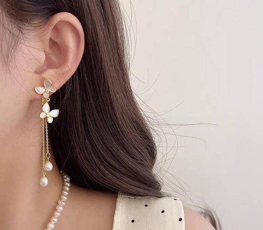 Unique Design Elegant Delicate Pearl Butterfly Tassel Earrings Women Jewelry Wedding Party Fine Gifts ZE Enterprises