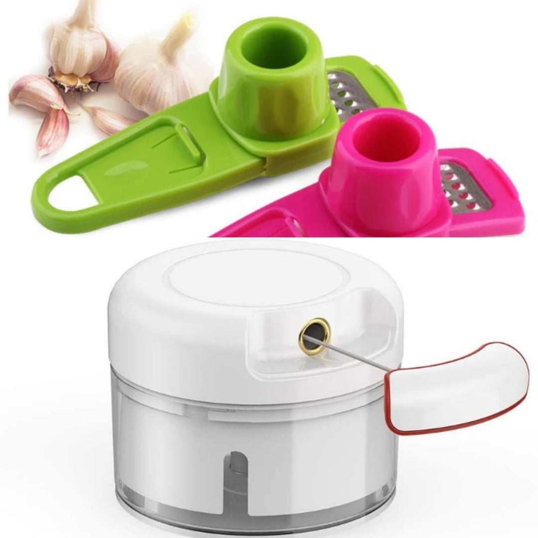 (pack of 2 ) Combo deal Garlic Tool + Mini Chopper Grinding Crusher Chopper Kitchen Gadget ZE Enterprises