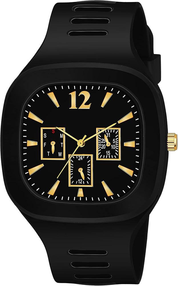 Stylish Black Silicone Strap Watch for Men with Square Dial ZE Enterprises