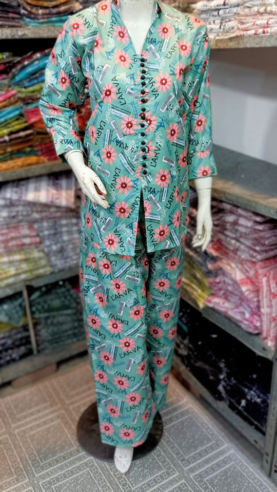 2 Pcs Women's Stitched Printed Shirt And Trouser ZE Enterprises