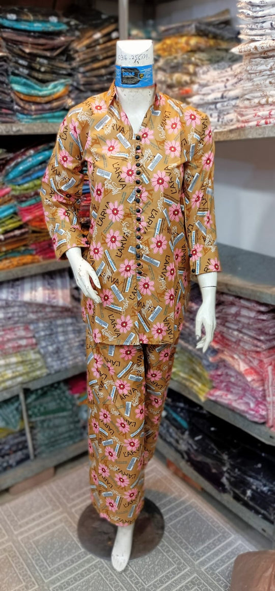 2 Pcs Women's Stitched Printed Shirt And Trouser ZE Enterprises