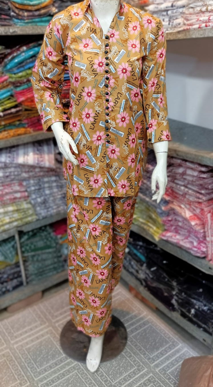 2 Pcs Women's Stitched Printed Shirt And Trouser ZE Enterprises