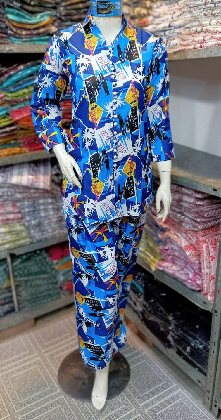 2 Pcs Women's Stitched Printed Shirt And Trouser ZE Enterprises