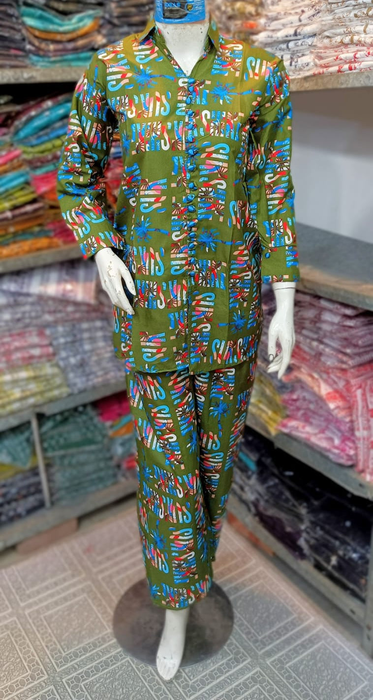 2 Pcs Women's Stitched Printed Shirt And Trouser ZE Enterprises