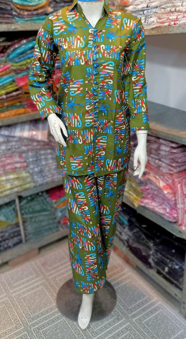 2 Pcs Women's Stitched Printed Shirt And Trouser ZE Enterprises