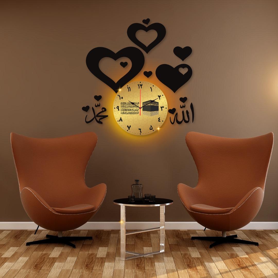 Allah Mohammad Clock Hearts Wall Clock /Decorative Unique Wall Décor Clock  For Home Decor Living Room And Offices ZE Enterprises