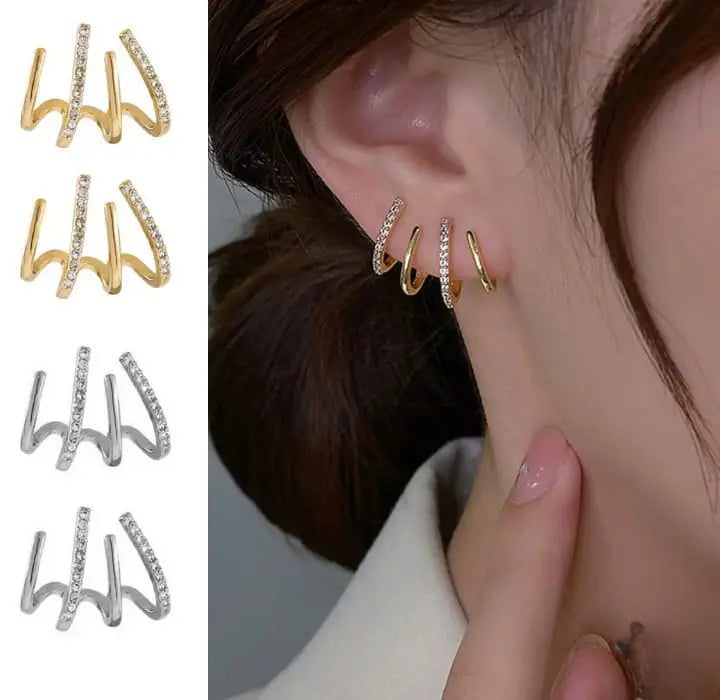 W Shape Zircon Korean Earring Cuff Earrings that Look Like Multiple Piercings for Women ZE Enterprises