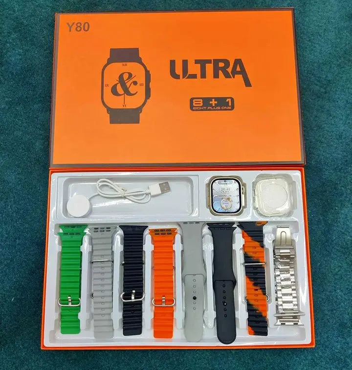 Y80 Ultra 8 In 1 Smart Watch With 8 Straps (Random color) ZE Enterprises