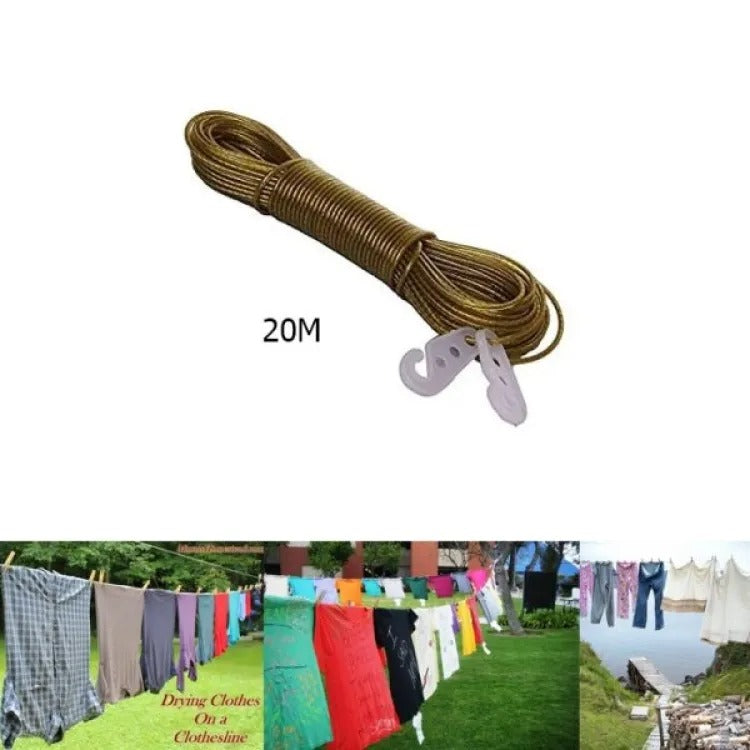 20 Meters Clothesline Laundry Wet Rope PVC Coated Strong Metal Wire For Clothes Rope Wire( with hooks ) ZE Enterprises