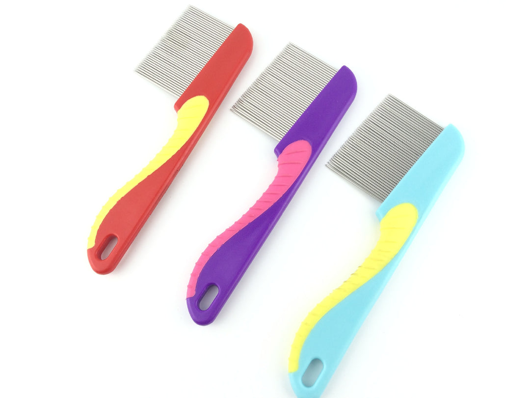 (pack of 3) Stainless Steel Hair Comb Professional Nit Head Hair Lice Comb Long Steel Teeth - MultiColor ZE Enterprises