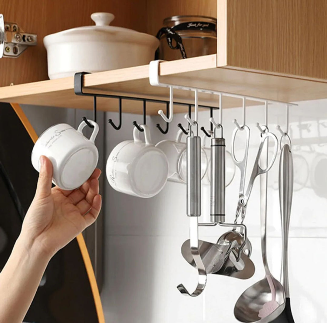 6 hooks metal hanger for kitchen mug cup storage rack cupboard hanging coffee cup organizer (random color) ZE Enterprises