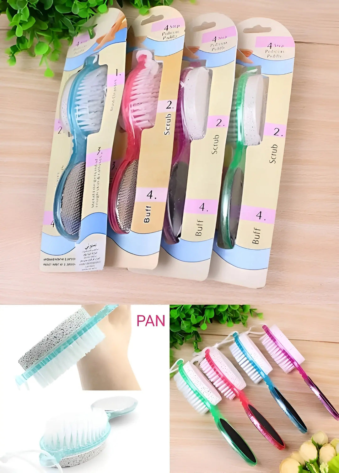 4 In 1 Foot Scrubber | Multi Use Pedicure Paddle Brush - 4 Step Pedicure Cleanse, Scrub, File And Buff (Random color) ZE Enterprises