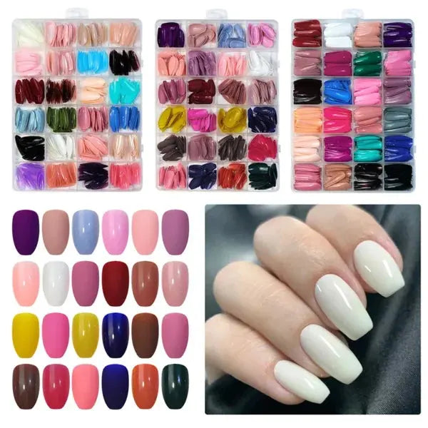 576 pcs nails with box ,Reusable Artificial nails, 24 different colours, beautiful fake nails American Nail for Girls Women With Glue (Random color) ZE Enterprises