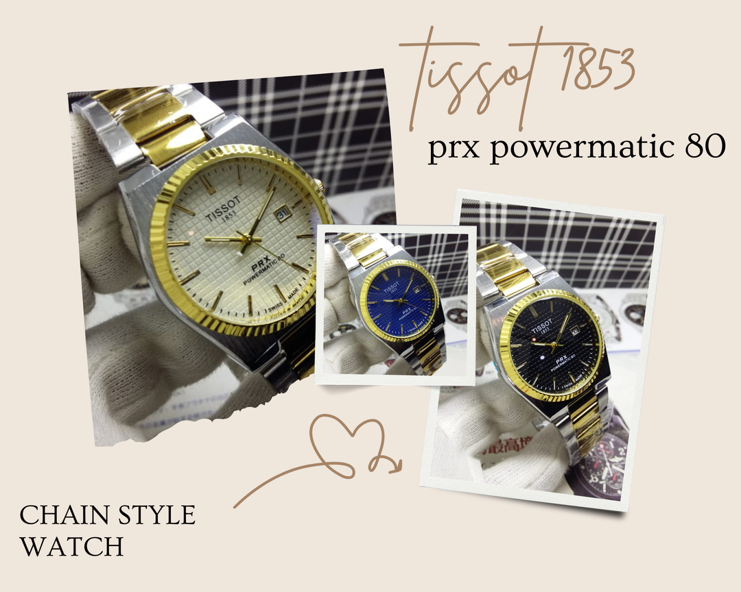 AA1( tissot 1853 prx powermatic 80) watch golden and silver chain style watch ZE Enterprises